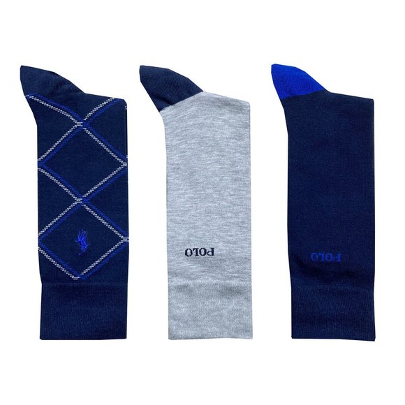 Polo Ralph Lauren Other - Polo Ralph Lauren Casual Dress Socks 3-Pair Navy Blue Grey Solid Diamond Pack